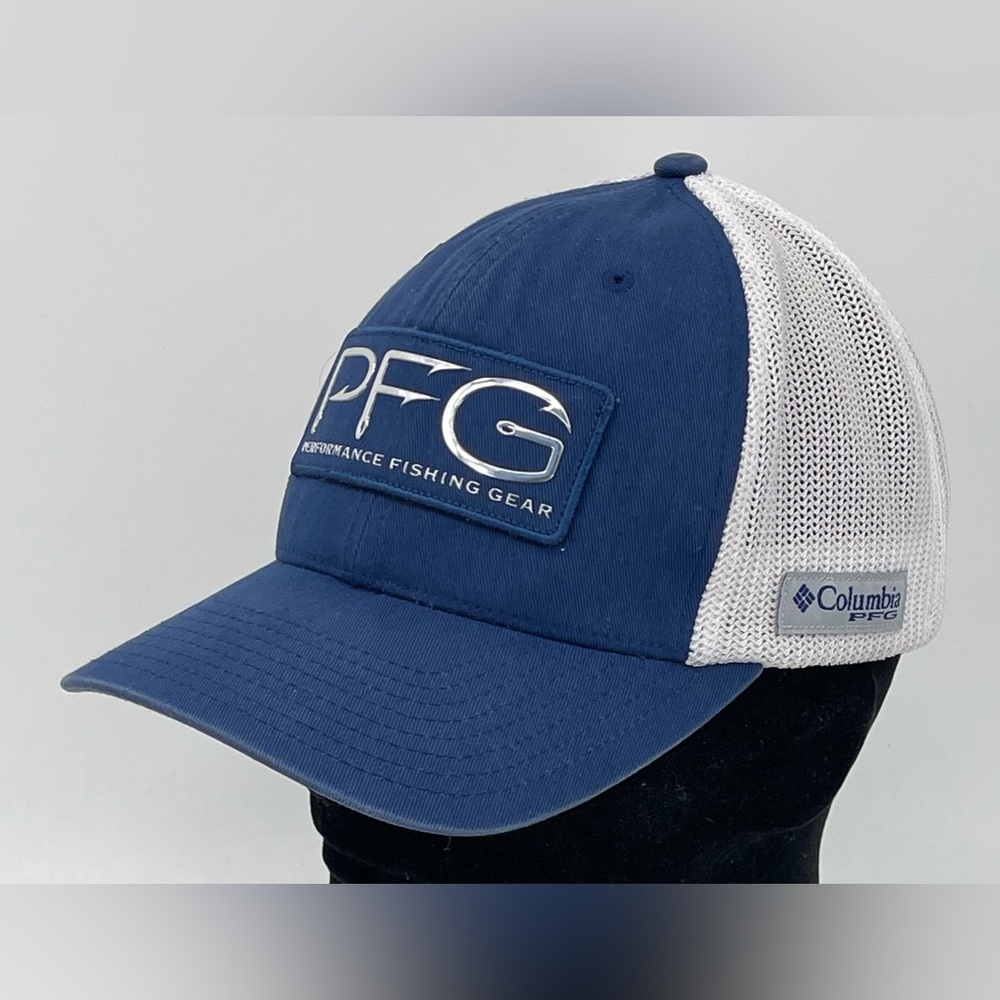 Columbia PFG Hook Mesh Flexfit Fitted Hat Cap Men’s  Size L/XL Navy Blue & White
